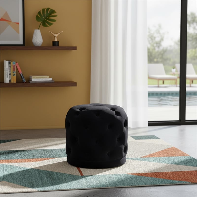 Meridian Furniture Harper Contemporary Velvet Ottoman/Stool in Black