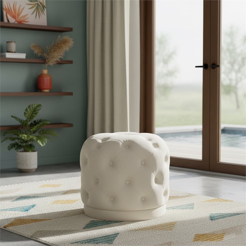 Meridian Furniture Harper Contemporary Velvet Ottoman/Stool in Cream