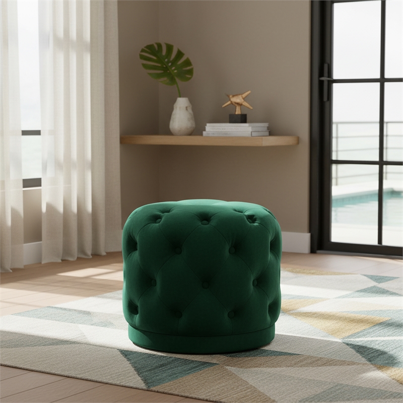 Meridian Furniture Harper Contemporary Velvet Ottoman/Stool in Green
