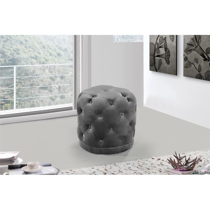 Meridian Furniture Harper Contemporary Velvet Ottoman/Stool in Gray