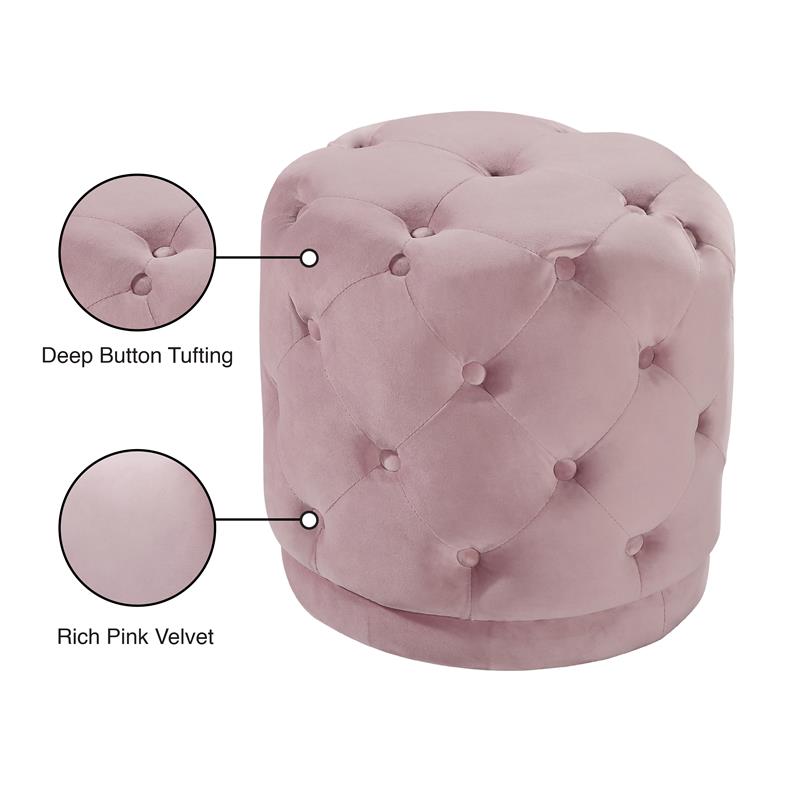 Meridian Furniture Harper Contemporary Velvet Ottoman/Stool in Pink