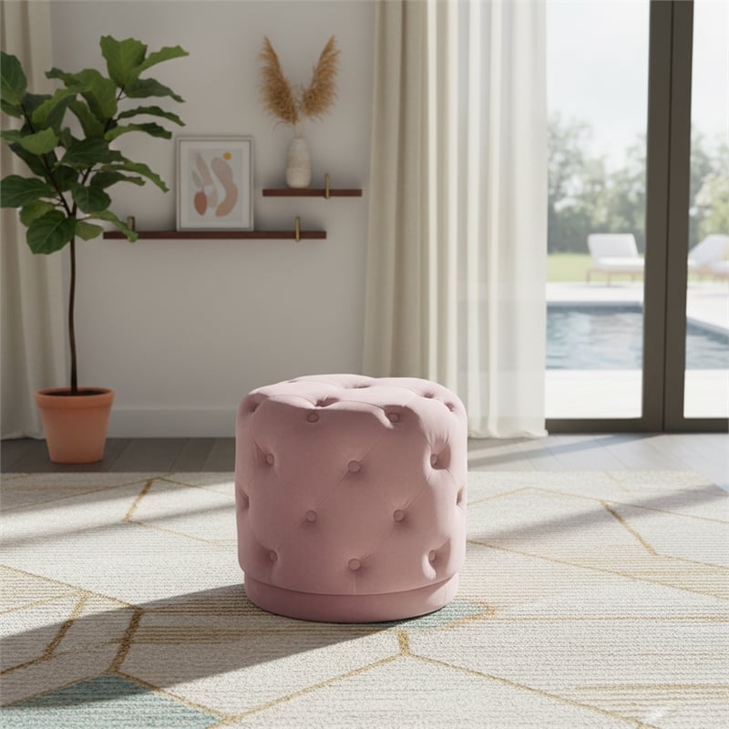 Meridian Furniture Harper Contemporary Velvet Ottoman/Stool in Pink