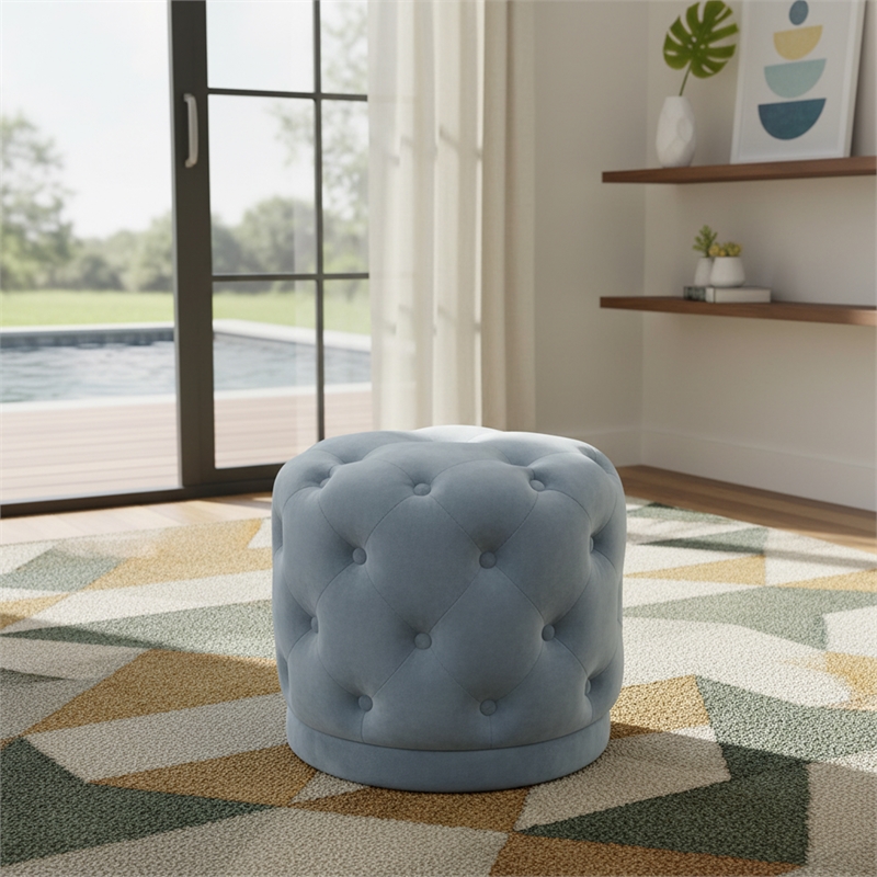 Meridian Furniture Harper Contemporary Velvet Ottoman/Stool in Sky Blue
