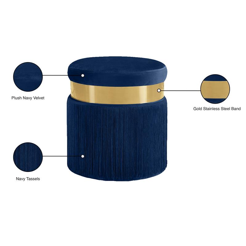 Meridian Furniture Yasmine Contemporary Velvet Ottoman/Stool in Navy