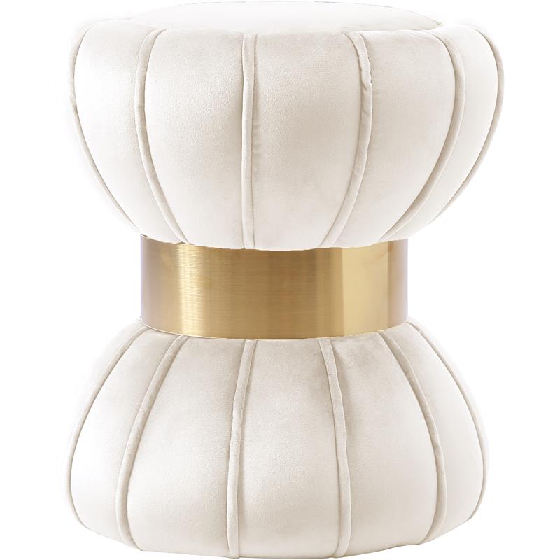 Meridian Furniture Vino Contemporary Velvet Ottoman/Stool in Cream
