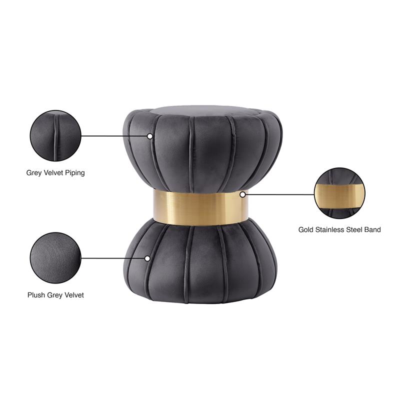 Meridian Furniture Vino Contemporary Velvet Ottoman/Stool in Gray
