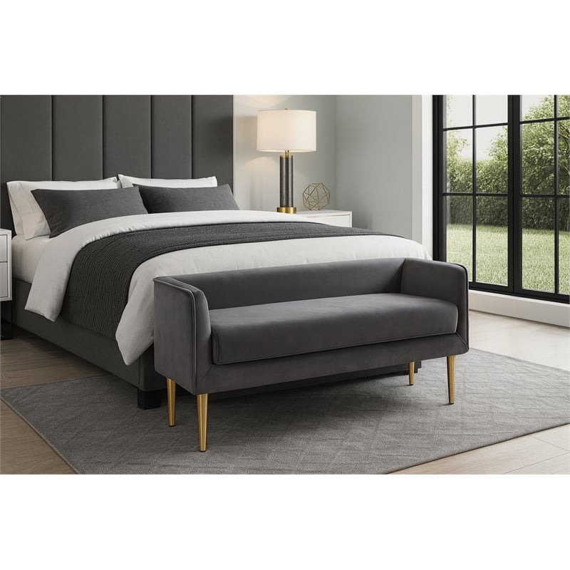 Meridian Furniture Audrey Grey Velvet Bench