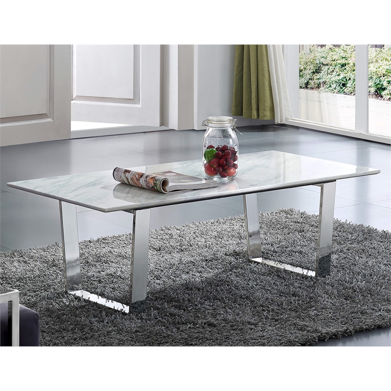 Meridian Furniture Carlton Contemporary Stone Coffee Table in Chrome