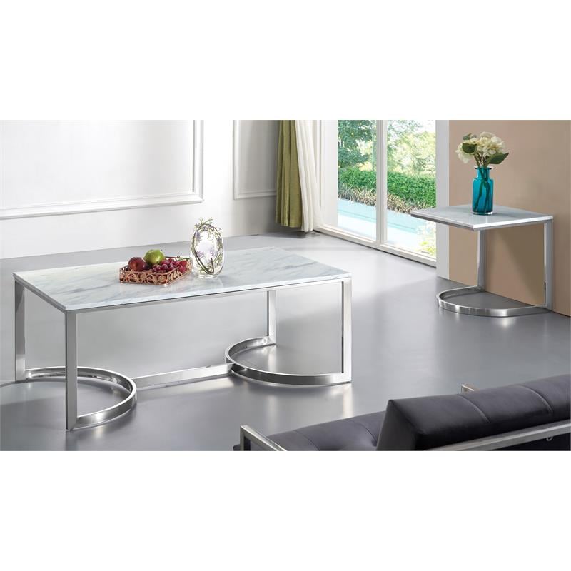 Meridian Furniture Copley Contemporary  Stone Coffee Table in Chrome