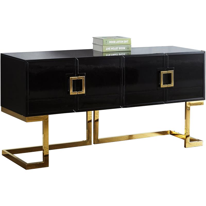 Meridian Furniture Beth Solid Wood Sideboard/Buffet in Black Lacquer/Gold Finish
