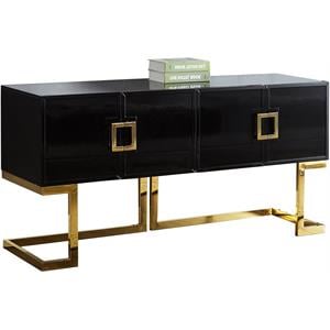 Meridian Furniture Beth Solid Wood Sideboard/Buffet in Black Lacquer/Gold Finish