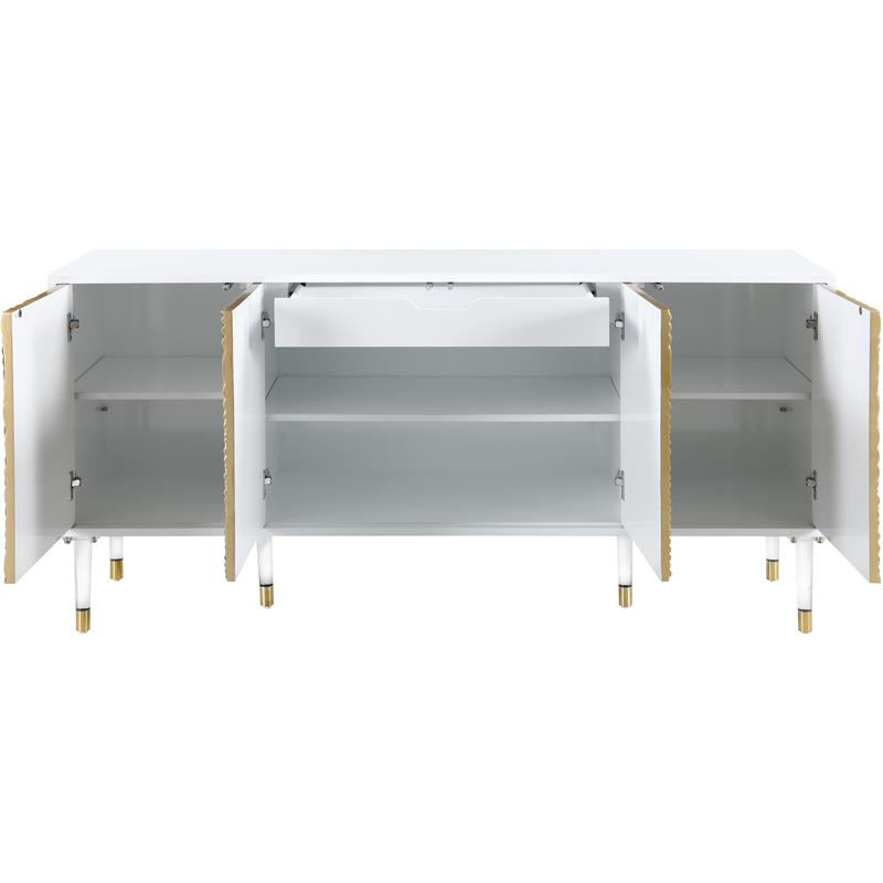 Meridian Furniture Bellissimo Solid Wood Sideboard/Buffet in White Lacquer/Gold