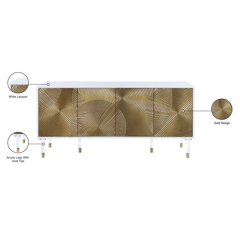 Meridian Furniture Bellissimo Solid Wood Sideboard/Buffet in White Lacquer/Gold
