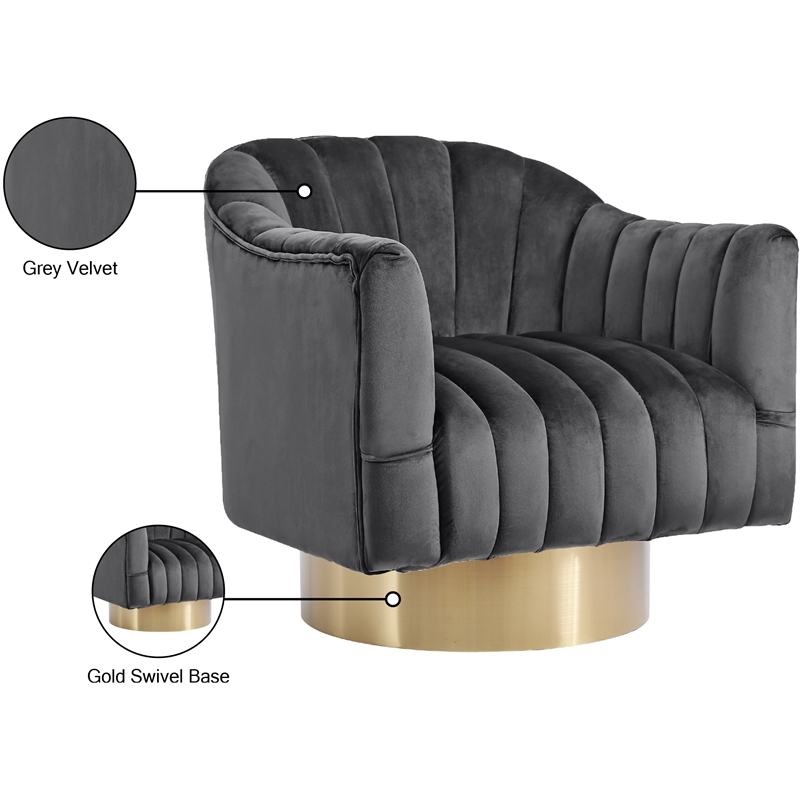 Meridian Furniture Farrah Grey Velvet Swivel Accent Chair