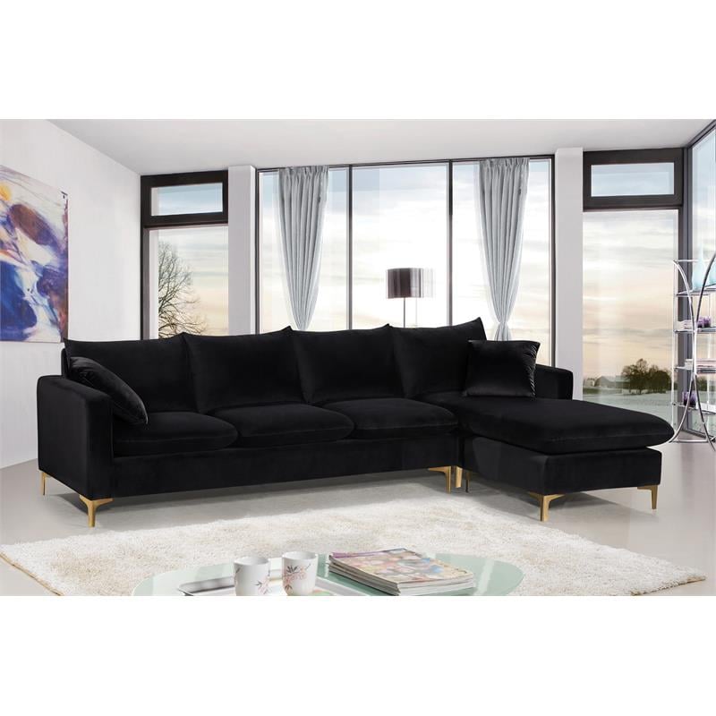 Meridian Furniture Naomi Contemporary 2pc Velvet Reversible Sectional in Black