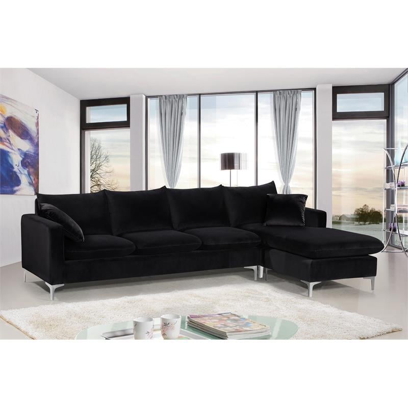 Meridian Furniture Naomi Contemporary 2pc Velvet Reversible Sectional in Black