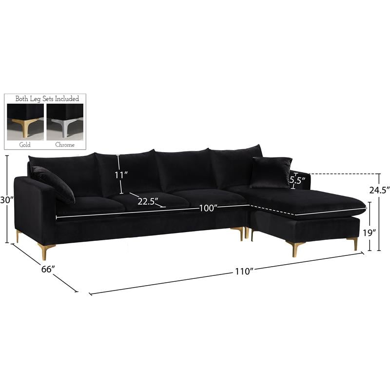 Meridian Furniture Naomi Contemporary 2pc Velvet Reversible Sectional in Black