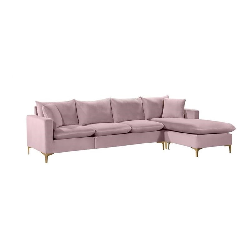 Meridian Furniture Naomi Contemporary 2pc Velvet Reversible Sectional in Pink