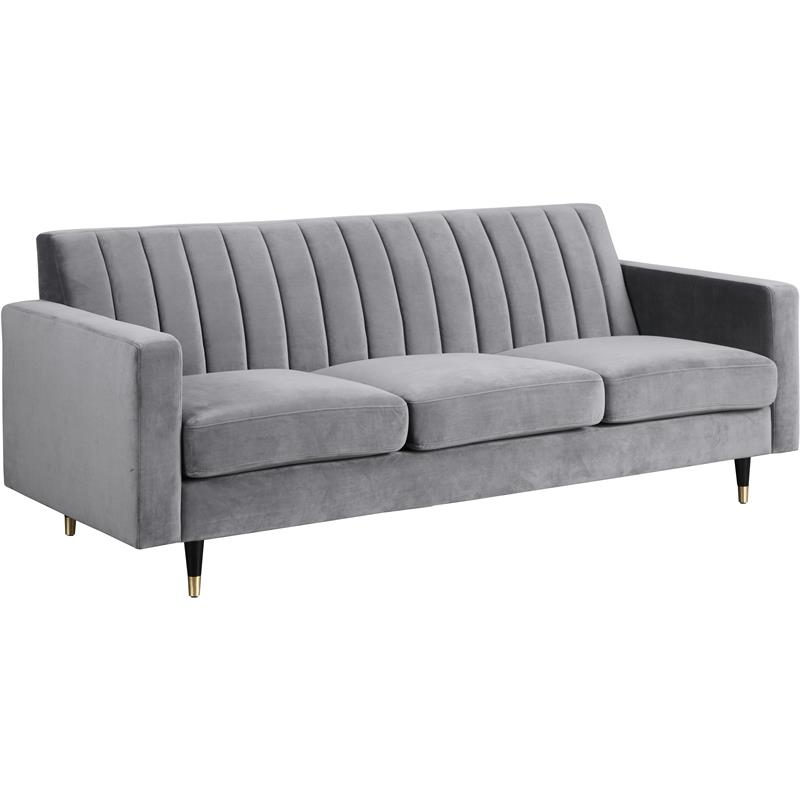 Meridian Furniture Lola Contemporary Velvet Sofa in Gray