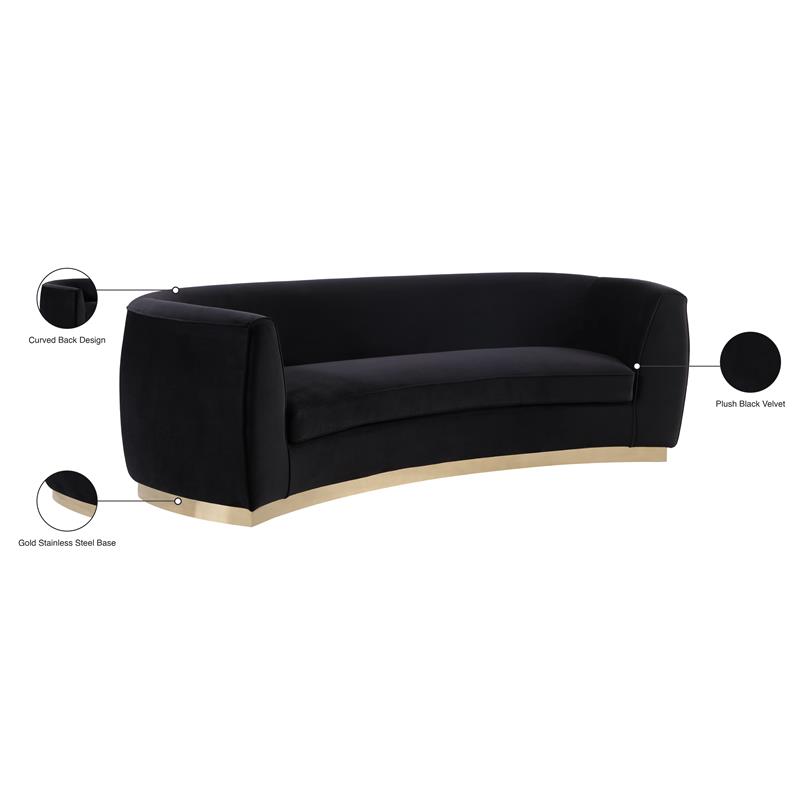 Meridian Furniture Julian Contemporary Velvet Sofa in Black