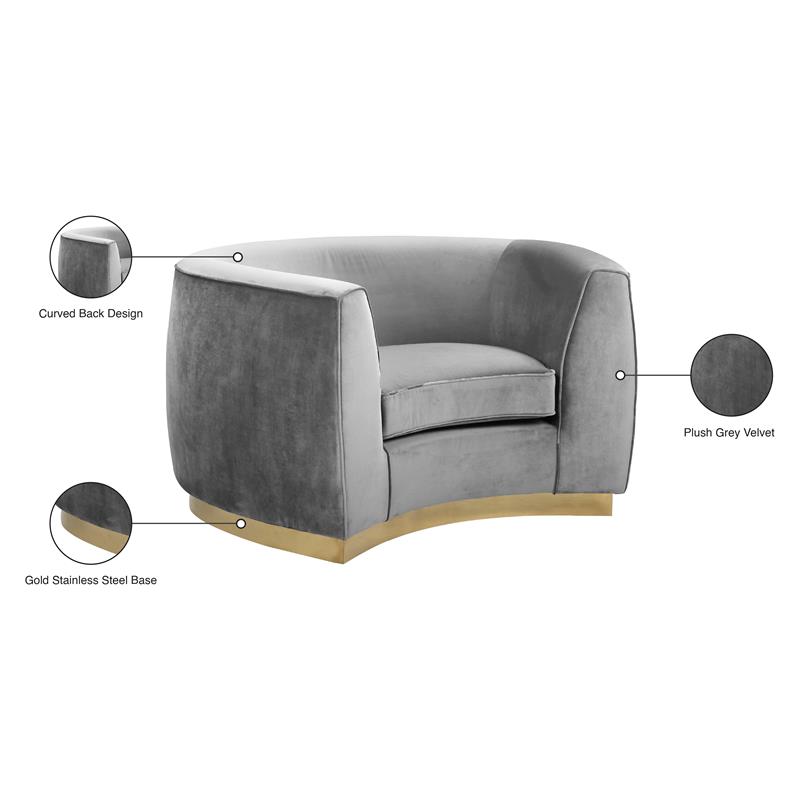 Meridian Furniture Julian Velvet Accent Chair in Gray and Gold