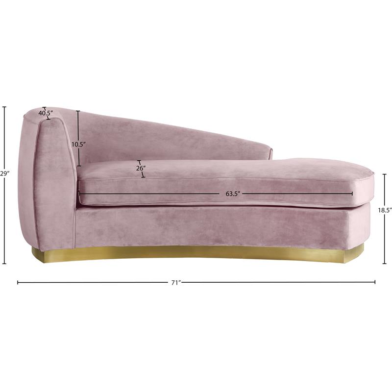 Meridian Furniture Julian Curved Back Velvet Chaise in Pink and Gold