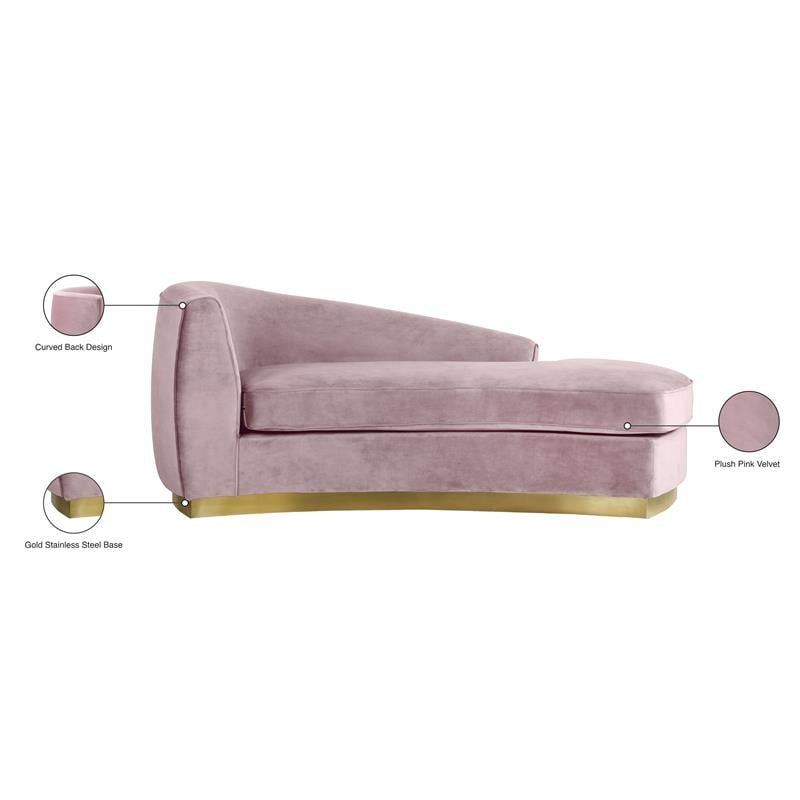 Meridian Furniture Julian Curved Back Velvet Chaise in Pink and Gold