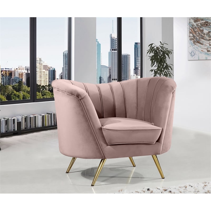 Meridian Furniture Velvet Accent Chair in Pink and Gold