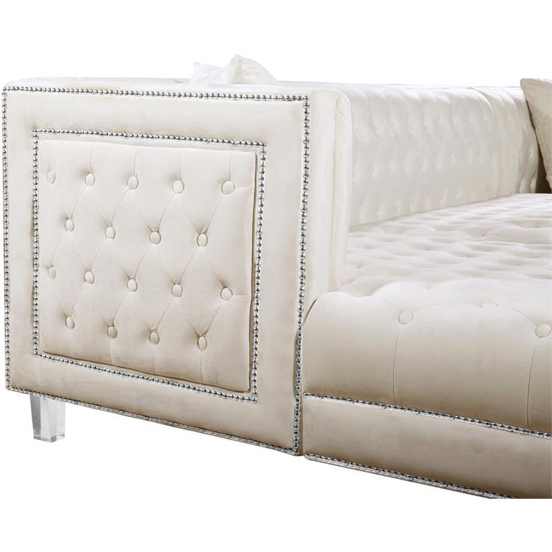 Meridian Furniture Moda 3pc Velvet Sectional in Cream