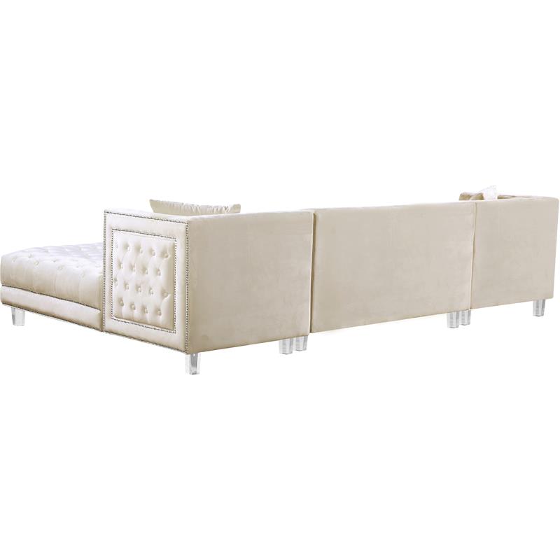 Meridian Furniture Moda 3pc Velvet Sectional in Cream