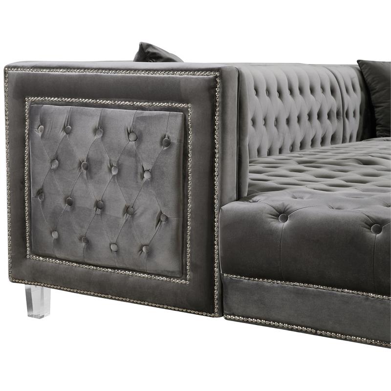 Meridian Furniture Moda 3pc Velvet Sectional in Gray