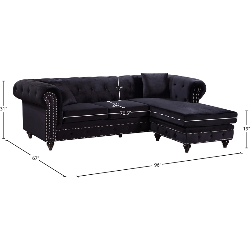 Meridian Furniture Sabrina Contemporary 2pc Velvet Reversible Sectional in Black