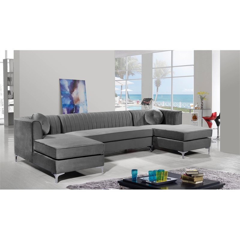 Meridian Furniture Graham 3pc Velvet Sectional in Gray