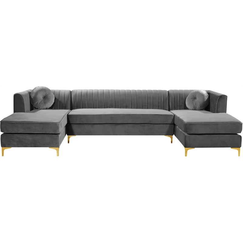 Meridian Furniture Graham 3pc Velvet Sectional in Gray