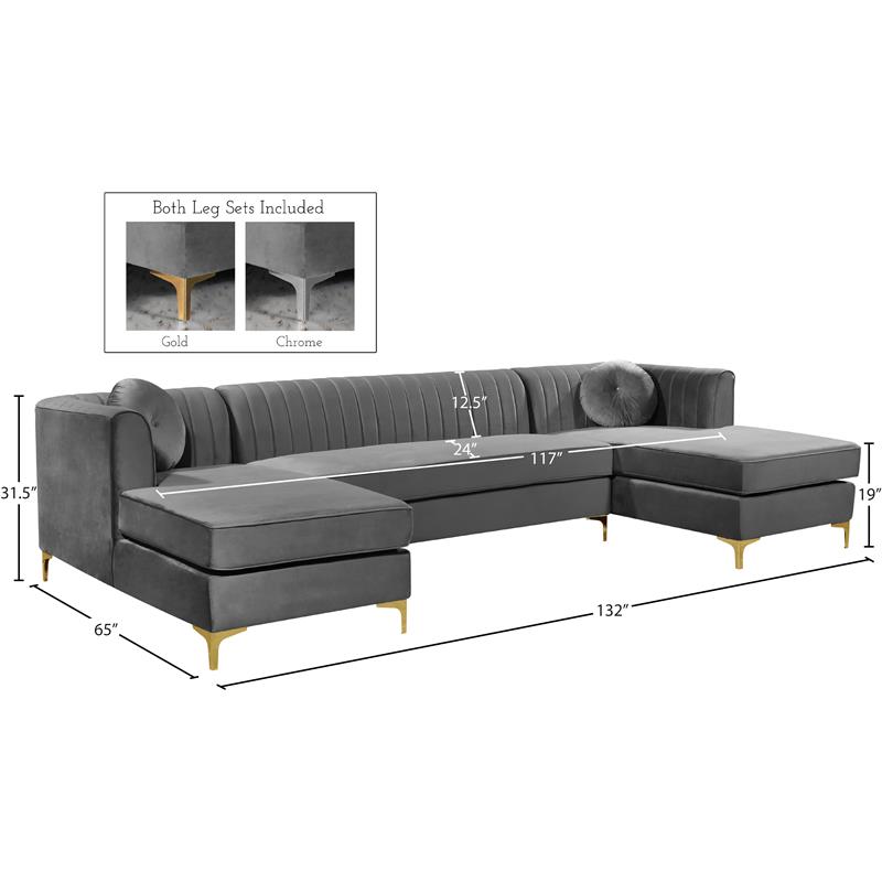 Meridian Furniture Graham 3pc Velvet Sectional in Gray