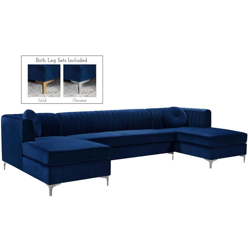 Meridian Furniture Graham 3pc Velvet Sectional in Navy