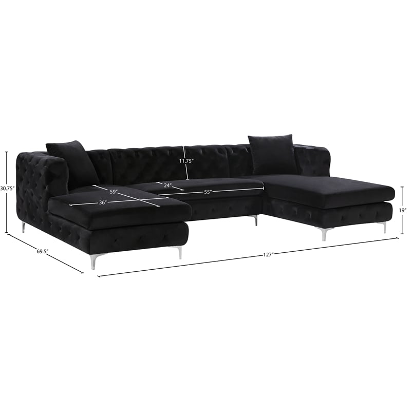 Meridian Furniture Gail 3pc Velvet Sectional in Black