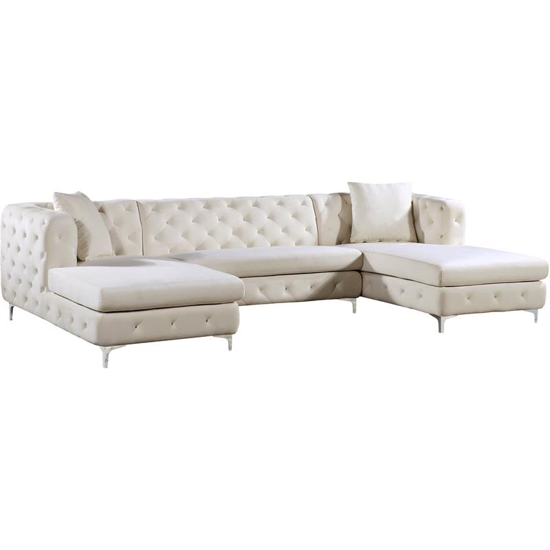 Meridian Furniture Gail 3pc Velvet Sectional in Cream