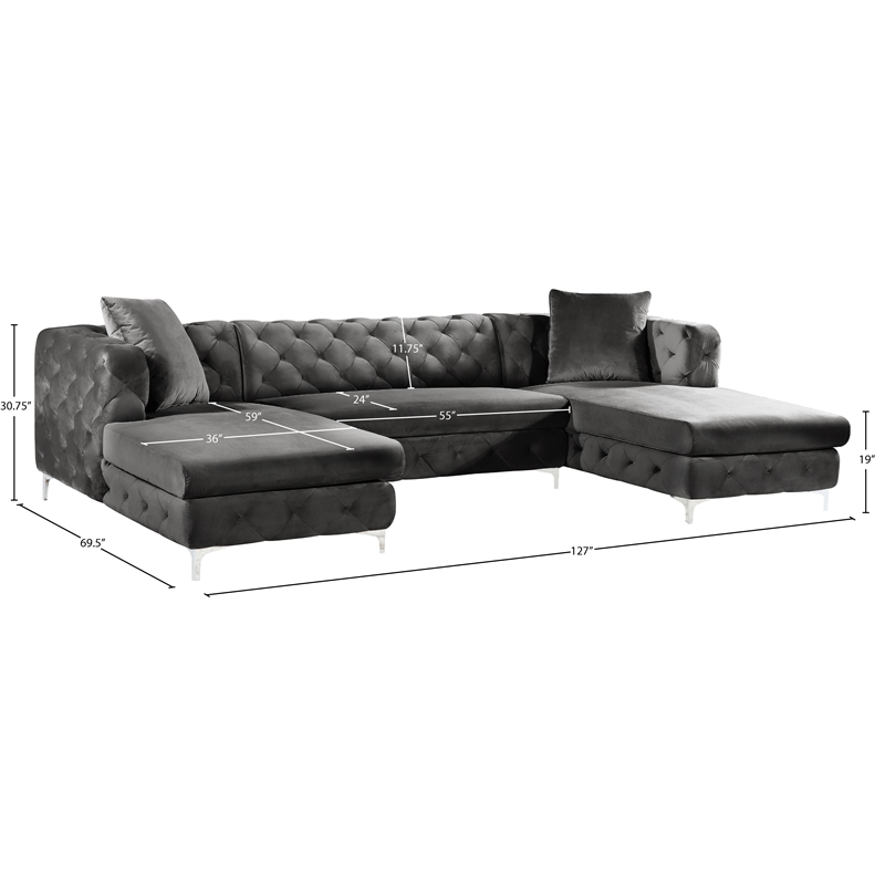 Meridian Furniture Gail 3pc Velvet Sectional in Gray