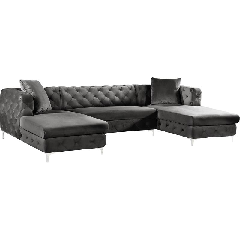Meridian Furniture Gail 3pc Velvet Sectional in Gray