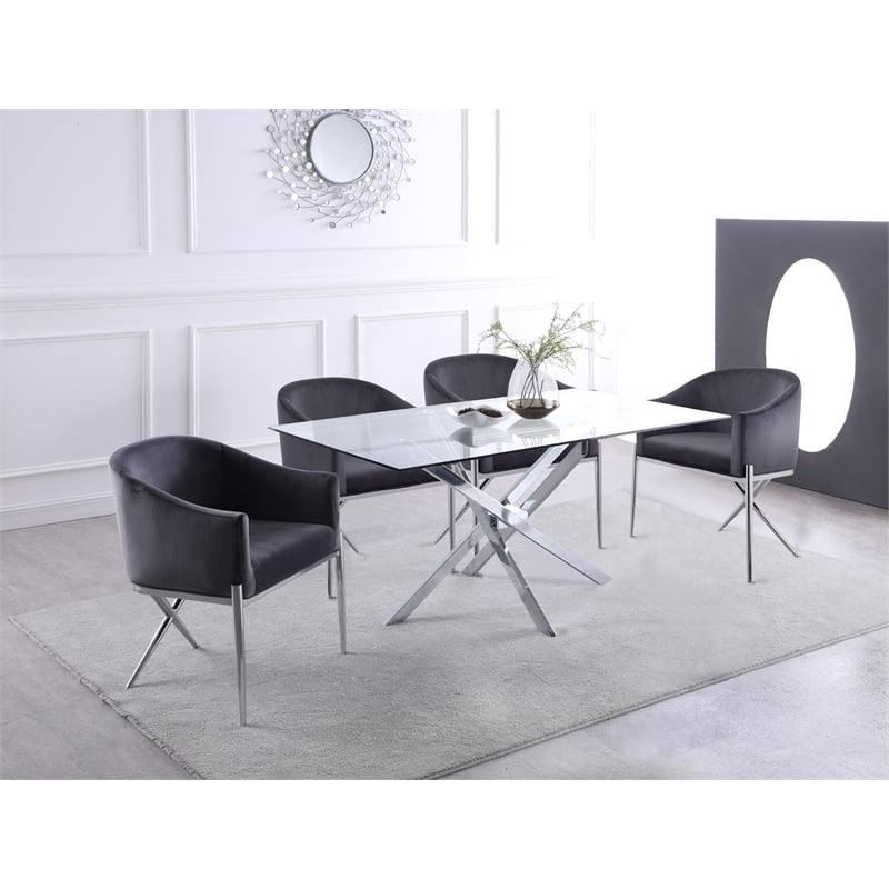 Meridian Furniture Xander Tempered Glass Top Dining Table in Clear/Chrome