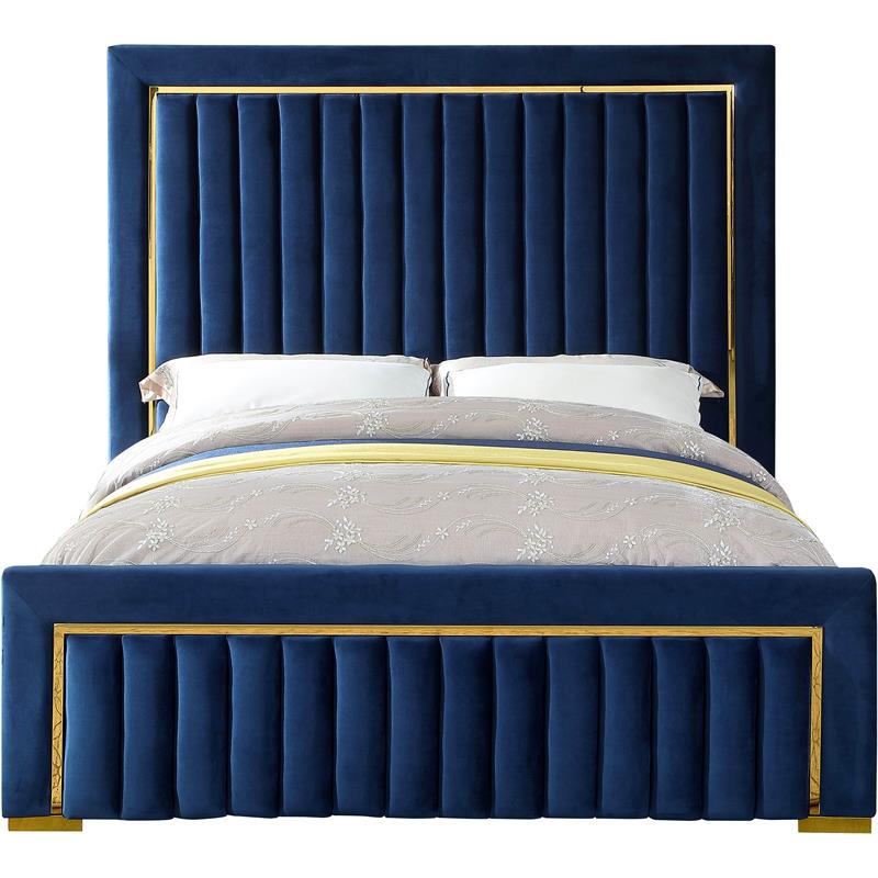 Meridian Furniture Dolce Solid Wood and Velvet King Bed in Navy