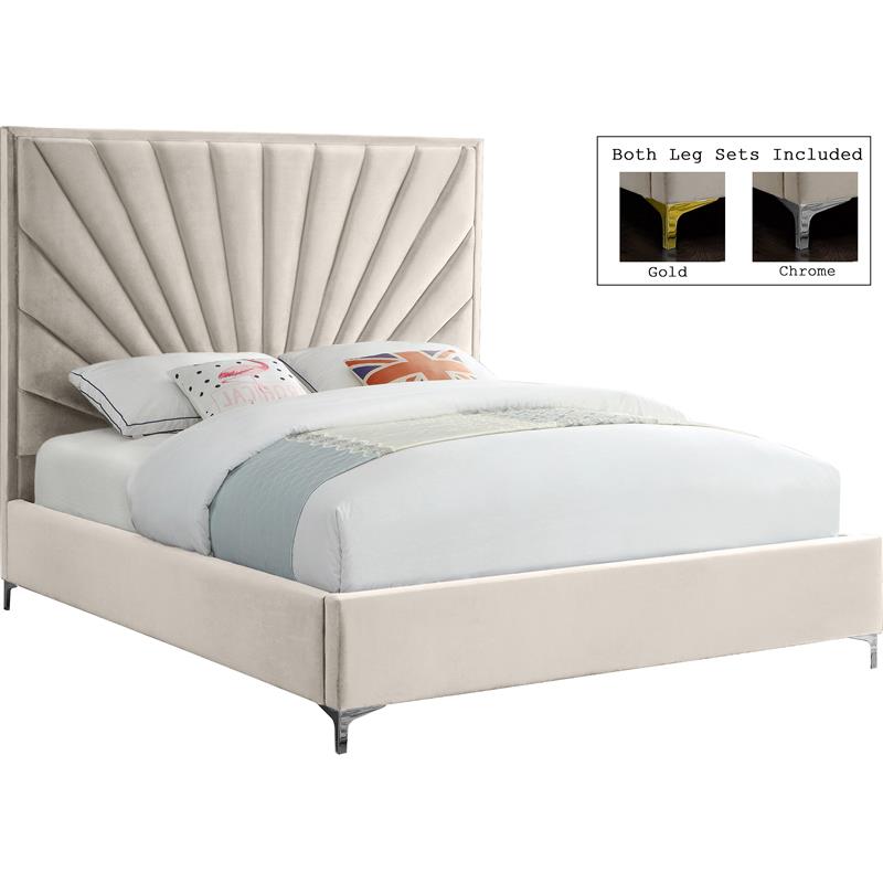 Meridian Furniture Eclipse Solid Wood and Velvet King Bed in Cream
