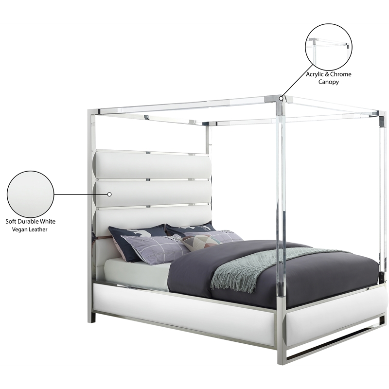 Meridian Furniture Encore Solid Wood and Vegan Leather King Bed in White