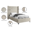 Meridian Furniture Aiden Solid Wood Tufted Velvet Wing Back Twin Bed in Cream