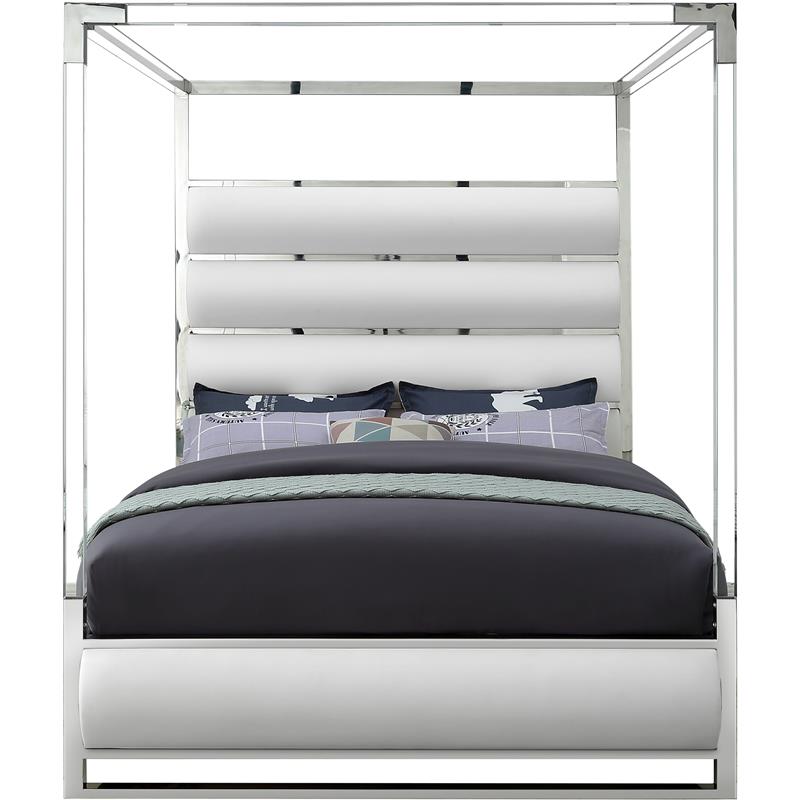 Meridian Furniture Encore Solid Wood and Vegan Leather Queen Bed in White