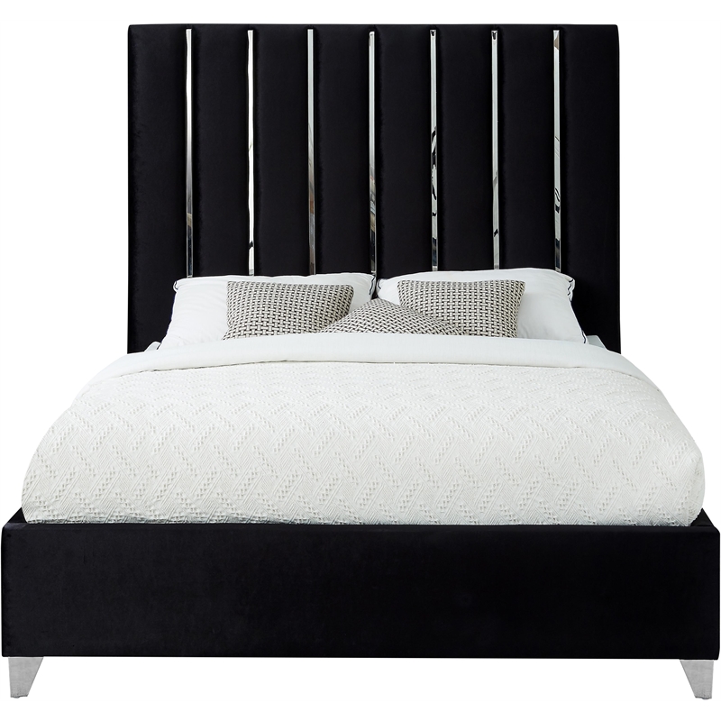 Meridian Furniture Enzo Solid Wood and Velvet Full Bed in Black