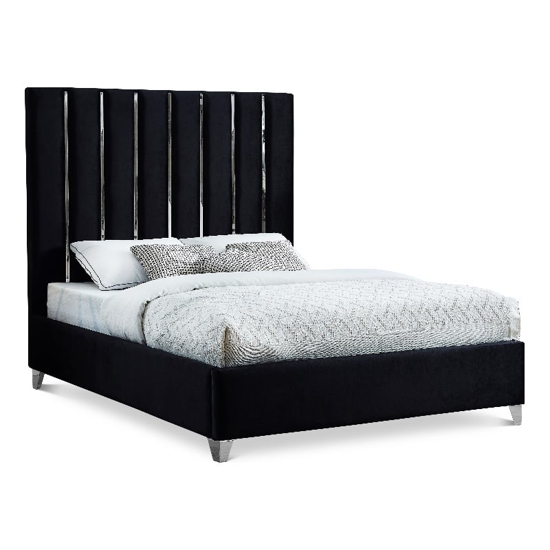 Meridian Furniture Enzo Solid Wood and Velvet Full Bed in Black
