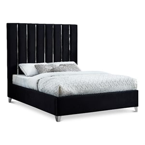 Meridian Furniture Enzo Solid Wood and Velvet Full Bed in Black