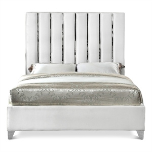 Meridian Furniture Enzo Solid Wood and Velvet Full Bed in White